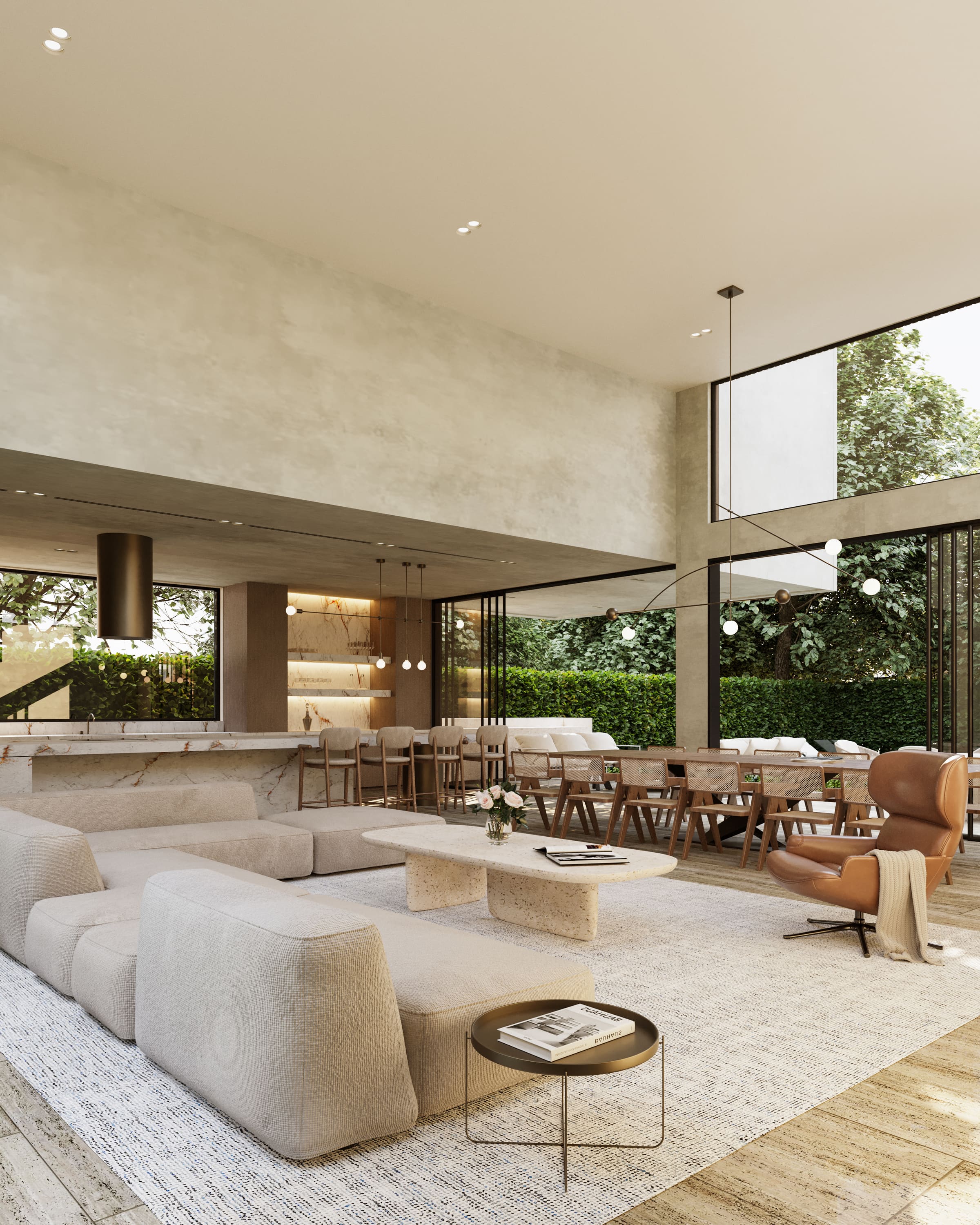 Concrete and timber house among trees